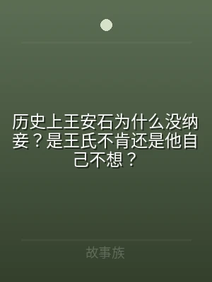 历史上王安石为什么没纳妾？是王氏不肯还是